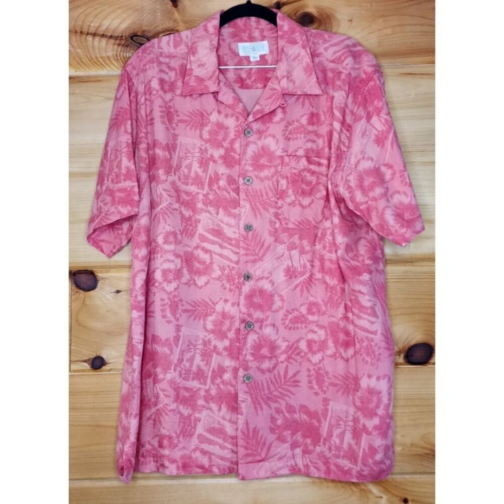 Ocean & Coast Shirt Mens Large Tropical Print Camp Wooden Button Travel